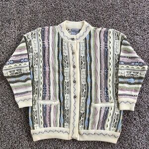 Purely Australian Clothing Wool Coogi-Style Sweater Mens M Pastel Knit Textured